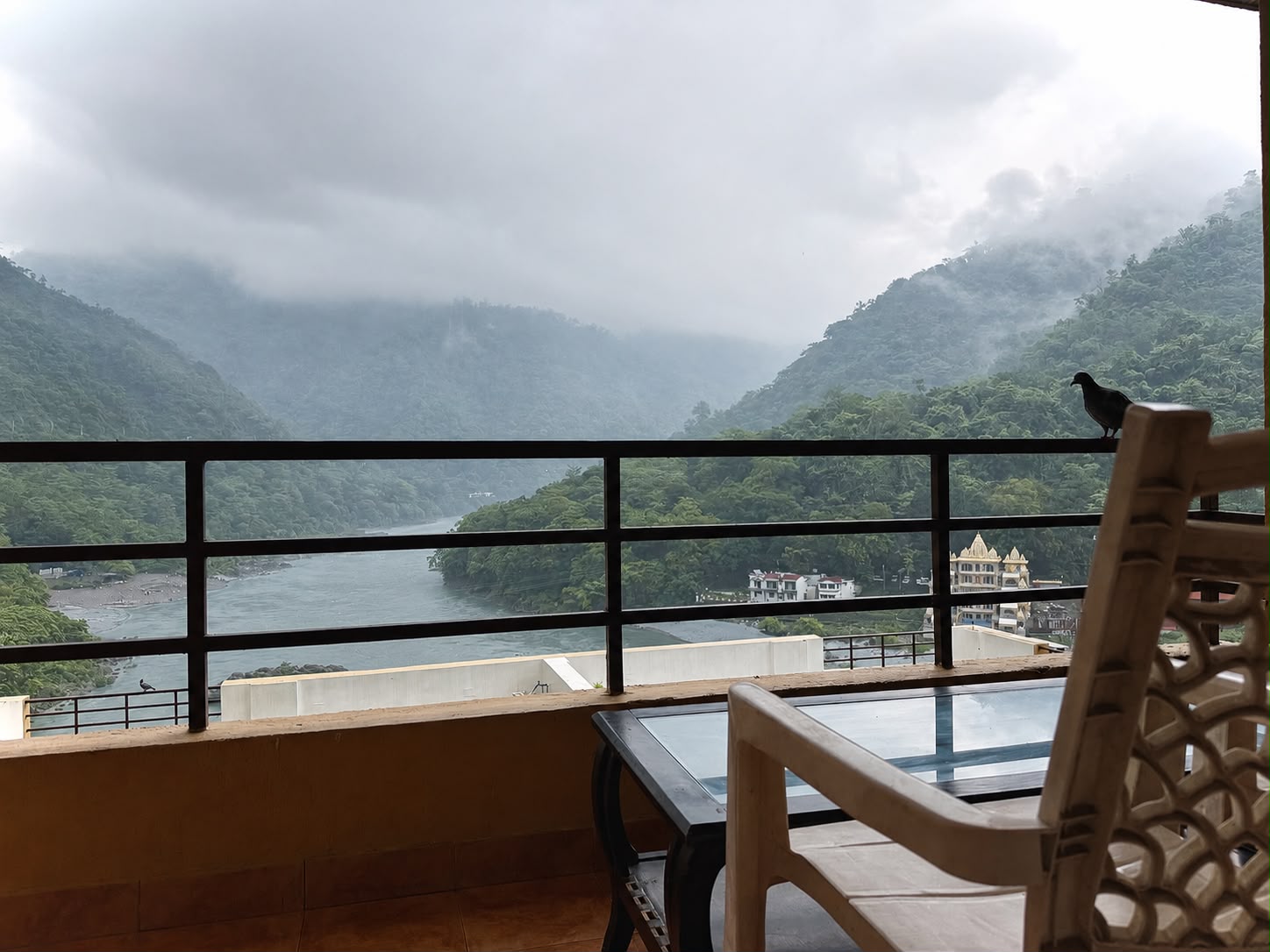 Misty mountain and river view from Aloha Oasis balcony
